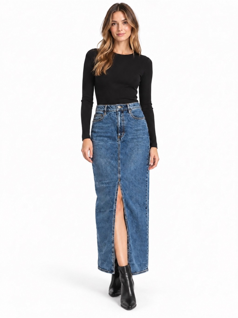 Derek Lam Blue High-Waist Denim Maxi Skirt with Center Slit